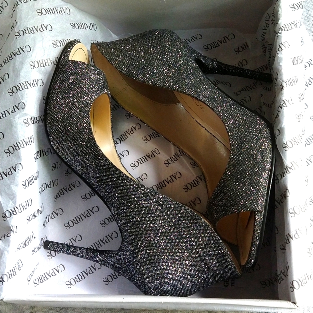 Caparros silver sparkley Peep Toe Pumps